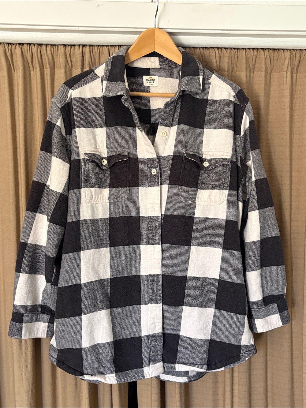Marine Layer Womens Buffalo Plaid Button-Down Flannel Shirt Jacket